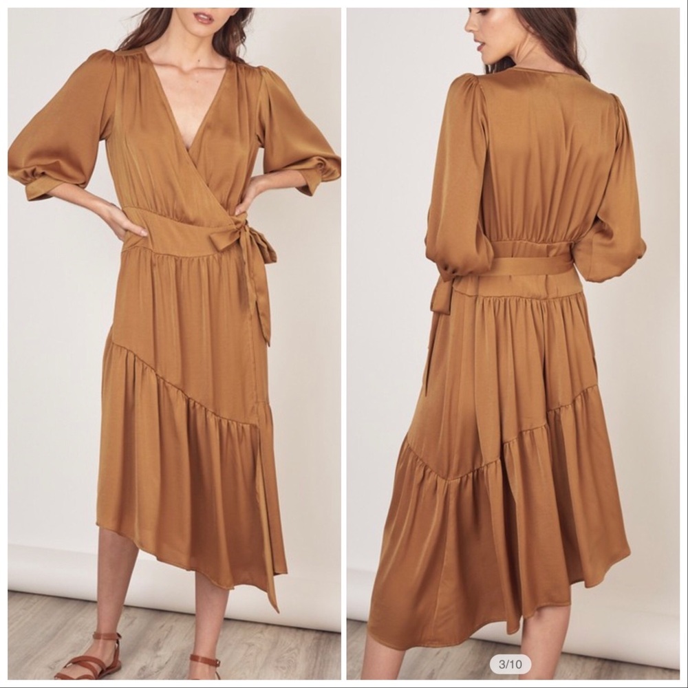 🆕 Gold Mustard Seed Ruffled Wrap Dress